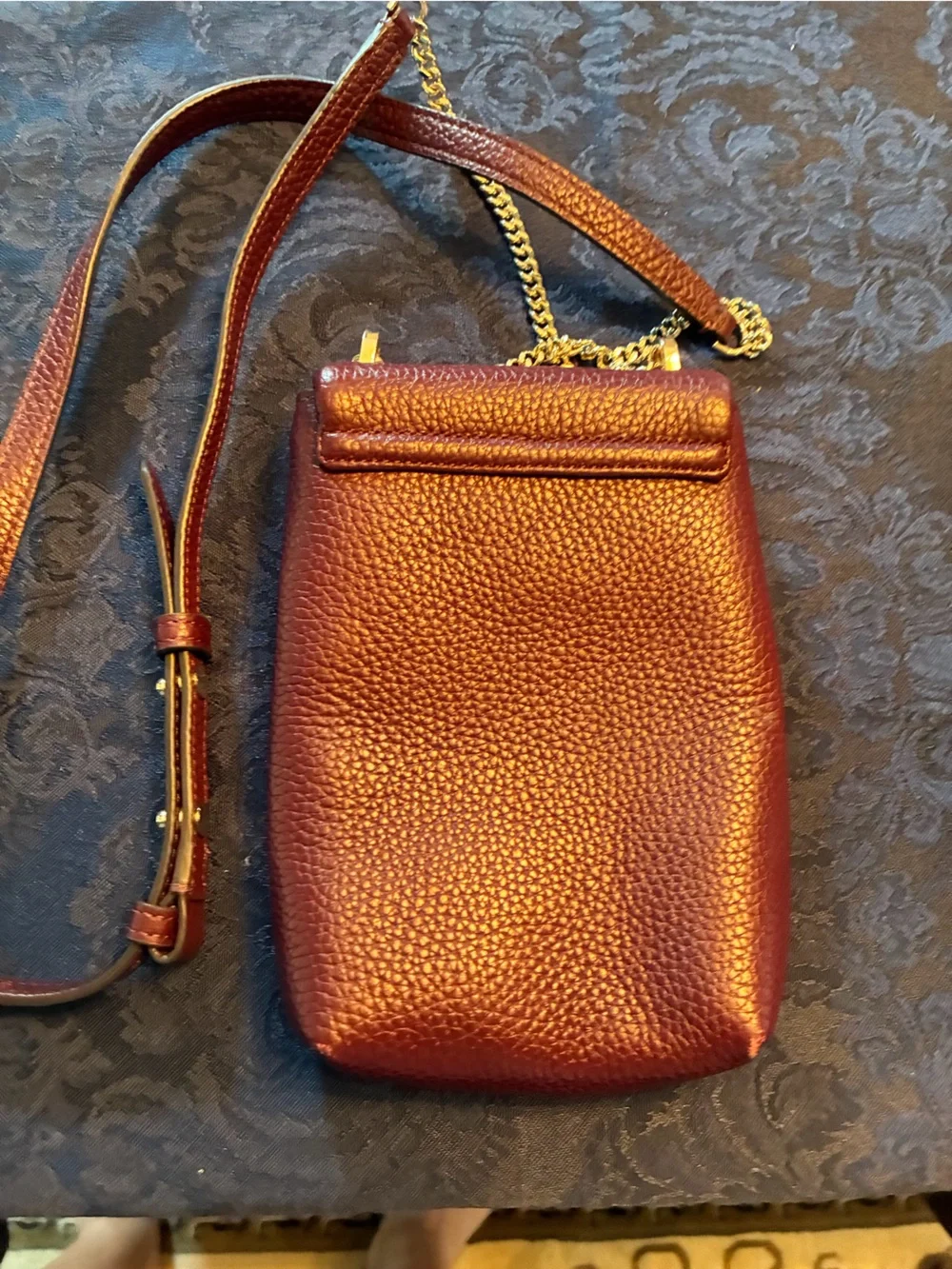 kate spade Pebbled Leather Crossbody in Wine with Gold Chain